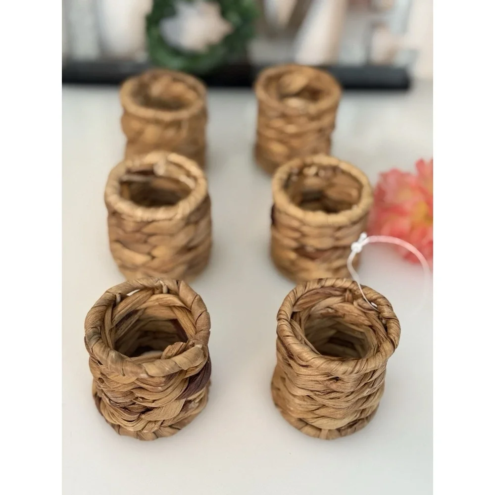 Set‎ of 6 Vtg Woven Seagrass Napkin Rings Rustic Dining Table Place Setting 2
